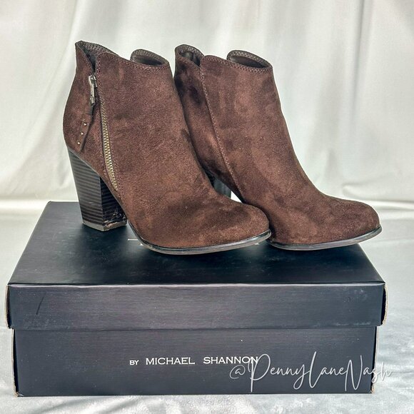 Michael Shannon Shoes - Michael Shannon Suede Ginnie Ankle Booties Size 7.5 Dark Brown